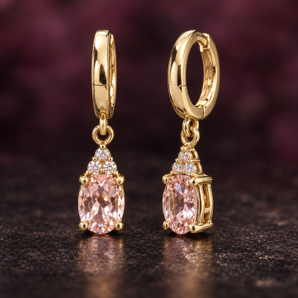 zlaté náušnice kruhy Morganit diamant
