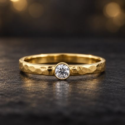 Zásnubný tepaný prsteň s prírodným diamantom 0,1 ct